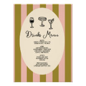 Green and Blush Pink Striped “Drinks Menu” Wedding Perfect Poster (Voorkant)