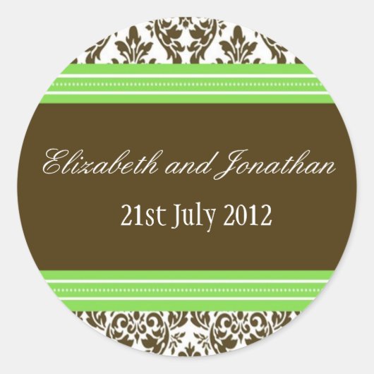 Green and Brown Damask Wedding Sticker (Voorkant)