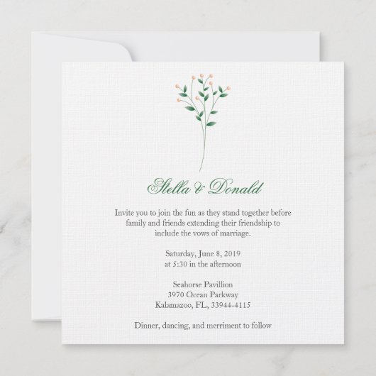 Green and Coral Twigs Wedding Monogram Kaart (Achterkant)