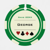 Green and Cream Las Vegas Poker Chip Metalen Ornament (Voorkant)