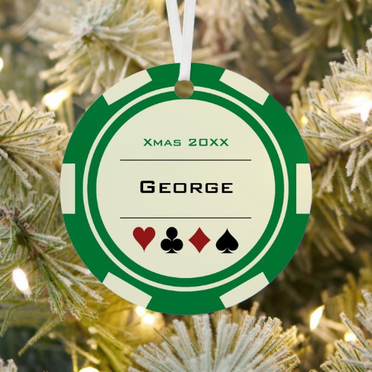 Green and Cream Las Vegas Poker Chip Metalen Ornament (Insitu)