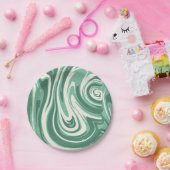 Green and Cream Marble Swirl Papieren Bordje (Feest)