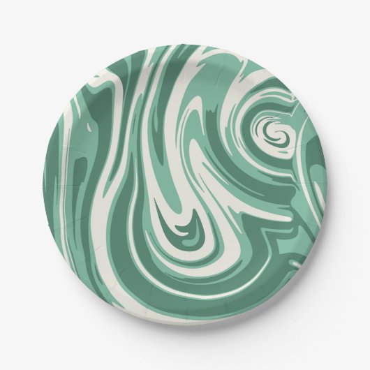 Green and Cream Marble Swirl Papieren Bordje (Voorkant)