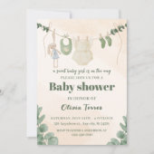Green and Cream Waterverf Baby shower Uitnodiging (Voorkant)