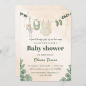 Green and Cream Waterverf Baby shower Uitnodiging (Voorkant / Achterkant)