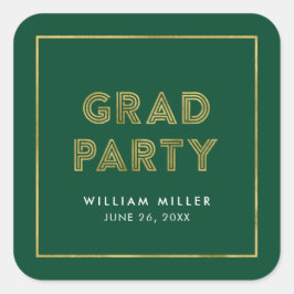 Green and Faux Gold Geometric Afstudeerder Party Vierkante Sticker