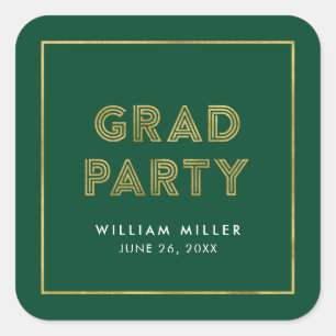 Green and Faux Gold Geometric Afstudeerder Party Vierkante Sticker