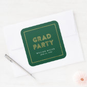 Green and Faux Gold Geometric Afstudeerder Party Vierkante Sticker (Envelop)