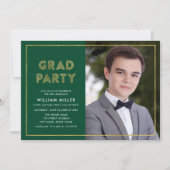 Green and Faux Gold Geometric Photo Afstudeerder P Kaart (Voorkant)