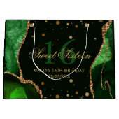 Green and Faux Gold Glitter Agate Sweet 16 Groot Cadeauzakje (Voorkant)