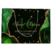 Green and Faux Gold Glitter Agate Sweet 16 Groot Cadeauzakje (Achterkant)