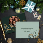 Green and Faux Gold Snowflake Holiday Photo Card Kaart