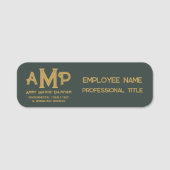 Green and Gold 3 Letter Monogram Business Employee Naamplaatje (Voorkant)