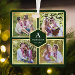 Green and Gold 4 Afbeeldingen Family Photo Collage Metalen Ornament<br><div class="desc">Upload uw favoriete foto's om uw eigen unieke persoonlijke foto-cadeau voor uw eigen keepasje te maken.</div>