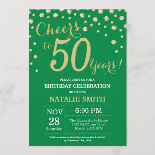 Green and Gold 50th Birthday Diamond Kaart