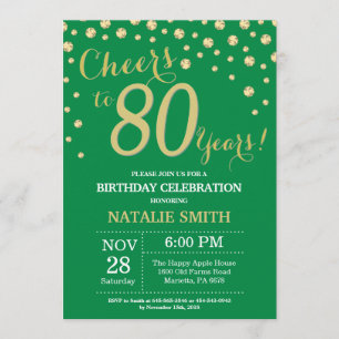 Green and Gold 80th Birthday Diamond Kaart