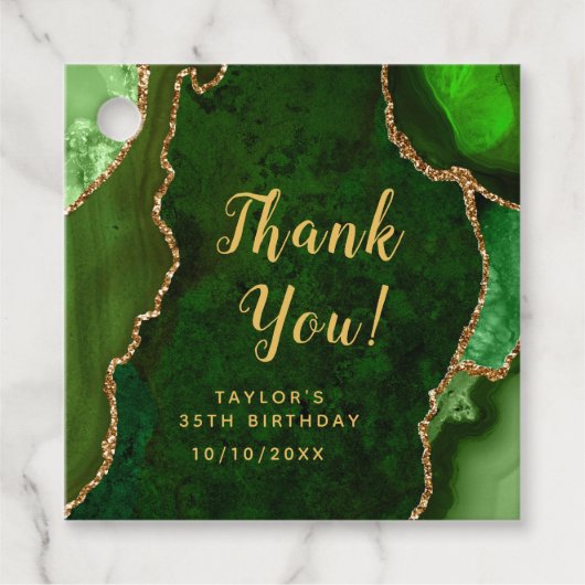 Green and Gold Agate Birthday Hartelijk dank Bedankjes Labels (Voorkant)