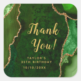 Green and Gold Agate Birthday Hartelijk dank Vierkante Sticker
