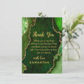 Green and Gold Agate Birthday Party Bedankkaart (Staand voorkant)