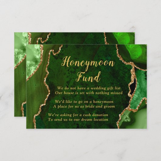 Green and Gold Agate Honeymoon Fund Informatiekaartje (Voorkant / Achterkant)