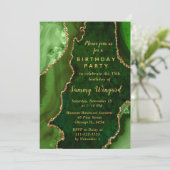 Green and Gold Agate Marble Birthday Party Kaart (Staand voorkant)