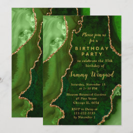 Green and Gold Agate Marble Birthday Party Kaart