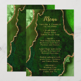 Green and Gold Agate Marble Wedding Menu