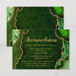 Green and Gold Agate Wedding Accommodations Informatiekaartje