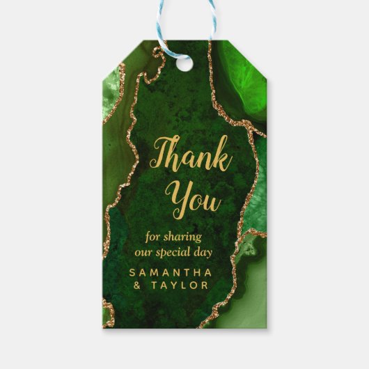 Green and Gold Agate Wedding Bedankt Cadeaulabel (Voorkant)