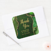 Green and Gold Agate Wedding Bedankt Vierkante Sticker (Envelop)