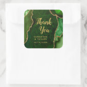Green and Gold Agate Wedding Bedankt Vierkante Sticker (Tas)