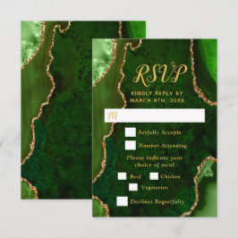 Green and Gold Agate Wedding Meal Choice RSVP Kaartje