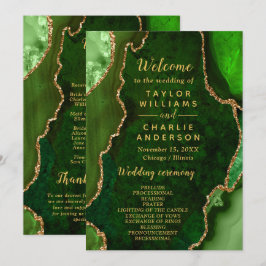 Green and Gold Agate Wedding Program Programmakaart