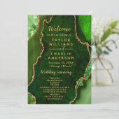 Green and Gold Agate Wedding Program Programmakaart (Staand voorkant)