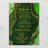 Green and Gold Agate Wedding Program Programmakaart (Voorkant)