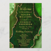 Green and Gold Agate Wedding Program Programmakaart (Voorkant)