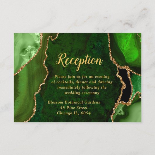 Green and Gold Agate Wedding Reception Informatiekaartje (Voorkant)