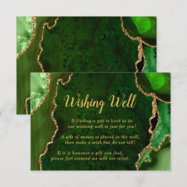 Green and Gold Agate Wedding Wishing Well Informatiekaartje