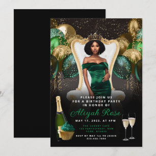 Green and Gold Balloons Royal Birthday Invitation Kaart