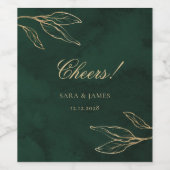 Green and Gold Botanical Leaves Wedding Wijn Etiket (Enkel label)