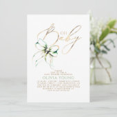 Green and Gold Bow Gender Neutral Baby Shower Kaart (Staand voorkant)