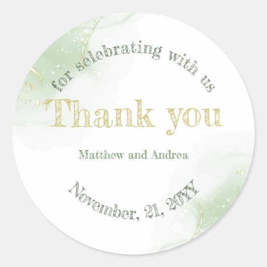 Green and Gold Calligraphy Wedding Hartelijk dank Ronde Sticker (Voorkant)