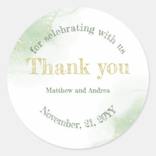 Green and Gold Calligraphy Wedding Hartelijk dank Ronde Sticker