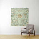 Green and Gold Celtic TrisŪMandala Tapestry Wandkleed (In situ)