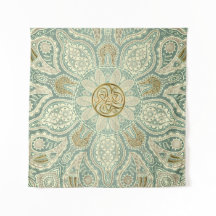 Green and Gold Celtic TrisŪMandala Tapestry