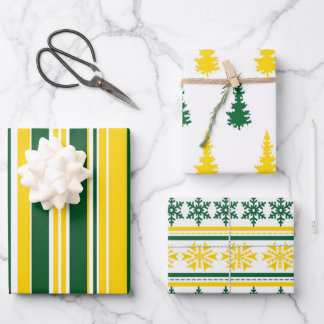 Green and Gold Christmas 3-Pack Gift Wrap Inpakpapier Vel