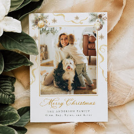 Green and Gold Christmas Photo Card Kaart