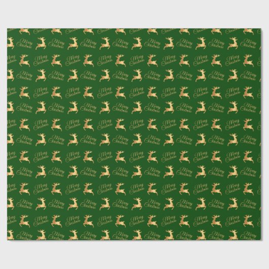Green and Gold Christmas Reindeers Cadeaupapier (Vlak)