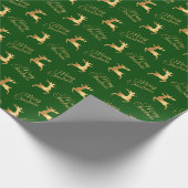 Green and Gold Christmas Reindeers Cadeaupapier (Hoek)