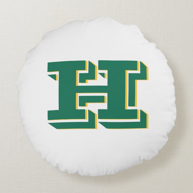 Green and Gold College Style Initial Monogram Rond Kussen (Achterkant)